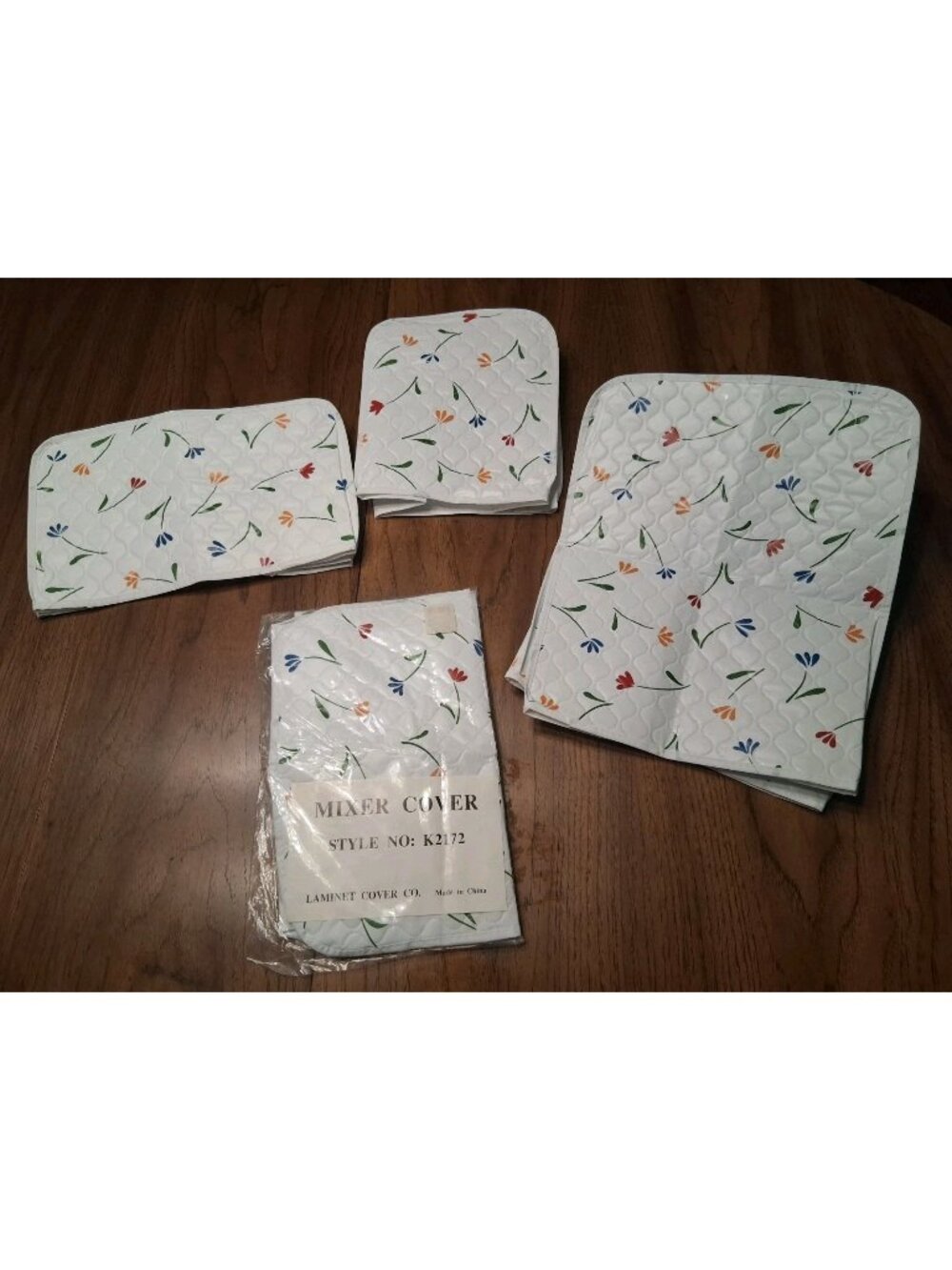 Vintage White w/Flower Quilted Vinyl Appliance Covers Lot of 4 Toaster Mixer